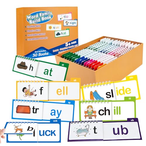 Kkogleam 30 Read and Rhyme Flip Books, Phonics Flash Cards Word Family Build Book, Sight Words Flash Cards Kindergarten Classroom Homeschool Learning Book, Phonics Flashcards,Reading Games