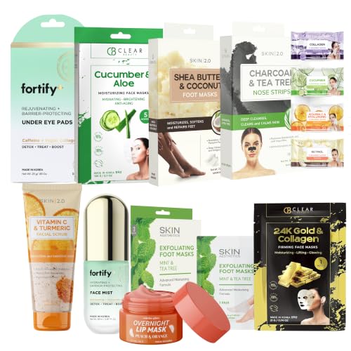 Klar&Co Korean Skin Care Spa Gift Set – Dermatologist‑Tested Face Scrub, Masks, Eye Patches, Nose Strips, Lip & Foot Masks For Hydration Smooth Texture & Soft Heels – Vegan Clean Beauty – 10‑Piece