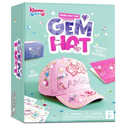 Klever Kits Decorate Your Own Baseball Cap with 7 Sheets Gems Stickers, Art & Crafts Kit for Kids, Fun Creative DIY Toys for Kids Girls