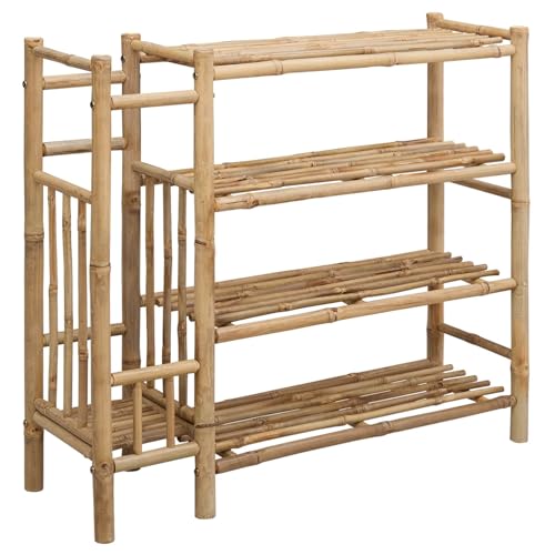 KLOVBCMF Natural Bamboo Shoe Rack with Shelf, Hallway Shoe Organizer Holds Up to 16 Pairs, Sturdy and Lightweight Storage for Indoor Use, Easy Assembly Required, 34.65 x 10.63 x 31.50