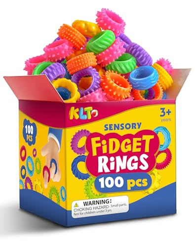 KLT Fidget Toys Bulk for Kids: 100pcs Textured Fidget Ring - Classroom Prize Box Quiet - Party Favors Gift Bags Stuffers - Sensory Bin Filler for ADHD Autism Kids Stress Relief