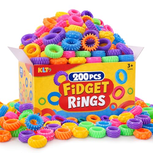 KLT Fidget Toys Bulk for Kids: 200pcs Textured Fidget Ring - Classroom Prize Box Filler - Party Favor Treasure Chest & Goodie Bags Stuffers - ADHD Autism Kids Sensory Calming Toy