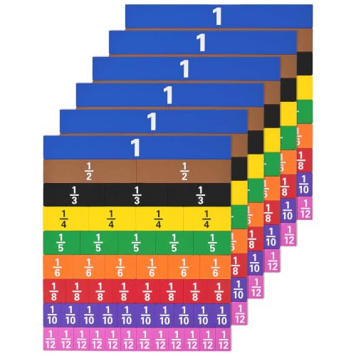 KLYGOBSR 6 Sets Fraction Tiles, Adsorptive Fractions Bars Math Manipulatives, 9 Row Color Strips with Clear Printed Numbers for Fraction Comparison, Equivalence, Addition Practice