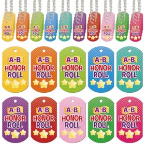 Klyyo Clyro 30 Sets Honor Roll Dog Tag Necklaces with Chains Student Incentives Acrylic Award Bulk Recognition Tag Education Rewards Prizes for School Classroom Teacher Supplies