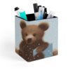 KMRHOUTIQ PU Leather Pen Holder Happy Bear Desk Organizer Storage Cup