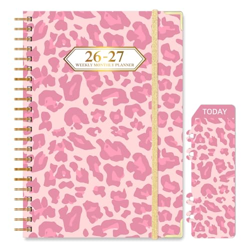 Knagsfa 2026-2027 Planner, Jul.2026-Jun.2027 Planner Weekly and Monthly 6.25"x8.5" with Page Tabs, Calendar Hardcover with Inner Pocket, Elastic Band, Twin-Wire Binding, Bookmark, Pink Leopard