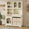 knoworld Wooden Play Kitchen for Kids – Smart Storage with Cabinets & Bins, Modern Toddler Kitchen Playset with Stove, Sink & Accessories, Pretend Play Kitchen, Gift for Ages 3+, White