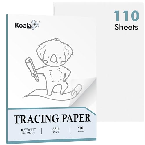 Koala 110 Sheets Tracing Paper 8.5x11 inch White Translucent Paper for Tracing, 32lb/50gsm for Trace Images, Sketch, Drawing, Overlays