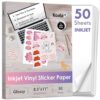 Koala Vinyl Sticker Paper for Inkjet Printer, Waterproof Glossy 50 Sheets