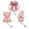 Koazava 3 Pcs Fall Badge Reel, Pink Gnome Pumpkin Highland Cow Badge Holder with Retractable Clip, Cute Autumn Badges Reel for Nurse Teacher Doctor MA RN CNA LPN Office Workers Gifts