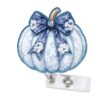 Koazava Cute Fall Badge Reel, Blue Pumpkin Bow Badge Holder with Retractable Clip, Glitter Autumn Badges Reel for Nurse Teacher Doctor MA RN CNA LPN Office Workers Gifts