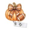 Koazava Cute Fall Badge Reel, Pumpkin Bow Football Badge Holder with Retractable Clip, Glitter Autumn Badges Reel for Nurse Teacher Doctor MA RN CNA LPN Office Workers Gifts