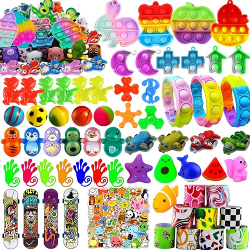 Kocici 128 Pcs Party Favors, Prize Box Toys for Kids Classroom, Treasure Chest, Pinata Fillers, Goodie Bags Stuffers Bulk, Fidget Toys Set