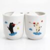 KOIMYSA Ceramic Coffee Mug 2 Pack, 12oz Ceramic Coffee Cup with Sip Hole, Cute Cats Phone Call Espresso Cups, Reusable To Go Coffee Cups for Kitchen, Dining & Travel (Blue, Pink)