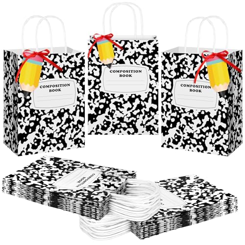 Kolldenn 24 Pcs Back to School Gift Bags Composition Notebook Student Teacher Gifts Bag First Day of School Classroom Decor for Kindergarten Preschool Welcome Back Party Favors Supplies