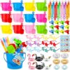 Konohan 96 Pcs Beach Sand Toys Set for Kids Toddler Sandbox Toys Includes Bucket Shovel Sunglasses Water Gun Bubble Wands Inflatable Drink Holder Gift Cards & Bags (Bright Color)