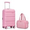 Kono Suitcase Set 3 Piece Expandable 22x14x9 Airline Approved Hard Shell Travel Trolley 4 Spinner Wheels Lightweight Polypropylene Suitcase with TSA Lock, Pink