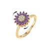 KONPJE Sunflower Fidget Ring for Women Gold Anxiety Crystal Rings Cubic Zirconia Sunflower Open Adjustable Fidget Ring Spinner Sun Ring for Men Trendy Jewelry (Gold Purple)