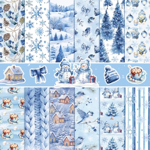 Konsait 24 Sheets winter scrapbook paper 12x12 Double Sided Christmas Pattern Paper Xmas Cardstock Pad winter snowflake Snowman Origami Papers for Card Making Scrapbook Supplies