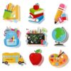 Konsait 45Pcs Back to School Cutouts - Bus Pencil Books Backpack Paper Cutouts for Bulletin Board, School Cutouts Classroom Wall Decor 9 Designs, Back to School Decorations