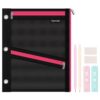 KONVINIT Pencil Case with Supplies, Black Durable 3 Ring Binder Pencil Pouch
