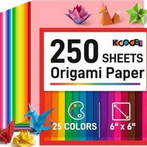 Koogel 250 Sheets 6" X 6" Origami Paper Double Sided Color, 25 Assorted Colors Colored Paper, for Kids Folding Crafting Scrapbooking, Classroom Teacher Supplies, Beginner