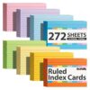 Koogel 272 Count Index Cards 3x5, Colored Ruled Flash Cards for Studying