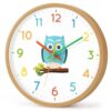 Koosome Kids Owl Wall Clock, 12 Inch Silent Non-Ticking Battery Operated Cute Cartoon Wall Clock for Kids Bedroom, Playroom, Home Decor