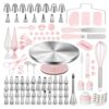 Kootek 158PCs Cake Decorating Kit with Aluminum Cake Turntable, 64 Piping Tips, 50+2 Pastry Bags, Frosting Spatulas, Leveler, Scrapers, Fondant Molds, and More Baking Supplies Decorating Tools(Pink)