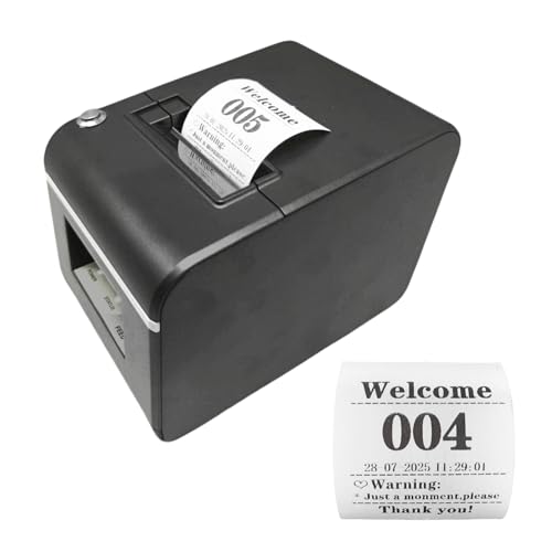KOQICALL Auto-Cutter Ticket Printer Take a Number Dispenser 57mm Receipt Ticket Thermal Printer Can Edit Text via PC Show 3-Digits Waiting Number for Queue
