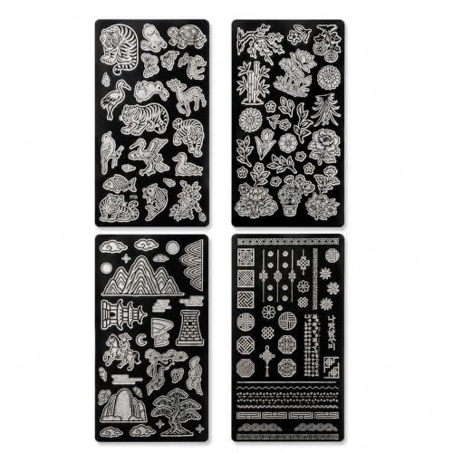 Korean Mother of Pearl Sticker Set - 4 Sheets Holographic Aesthetic Korean Stickers, Cute Small Decorative Sticker Sheets with Traditional Asian Designs for Journals, Scrapbooks, Planners, DIY Crafts