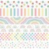 Kosiz 90 ft Pastel Bulletin Board Borders Colorful Boho Die-Cut Border Trim Rainbow Dot Stripe Bulletin Borders Adhesive Pastel Classroom Decorations for Back to School Chalkboard Office Decor
