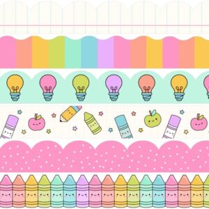 Kosiz 90 ft Pastel Crayon Bulletin Board Borders Bright Die-Cut Border Trim Notebook Crayon Bulletin Borders Adhesive Pastel Classroom Decorations for Back to School Chalkboard Office Wall Door