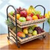 Kosunburg 2-Tier Faux Rattan Wicker Storage Basket with Metal Frame, Countertop Organizer Shelf for Kitchen, Bathroom, Pantry (Medium)