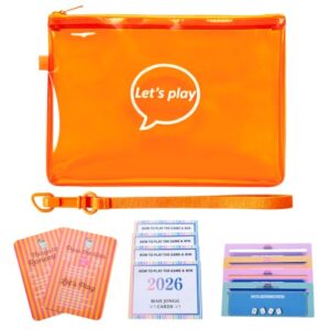 kouermorri Orange Portable Travel Mahjong Accessories Set with Carrying Pouch, 2 Waterproof Tile Shuffler Cards, 4 Line Finders and 4 Playing Instructions for Tiles Players Lovers