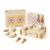 kowaku Tabletop Culinary Play Set Colorful Wooden Kitchen Playset Water-Based Pots and Pans Playset for Kids , Cream Yellow Desktop Kitchen