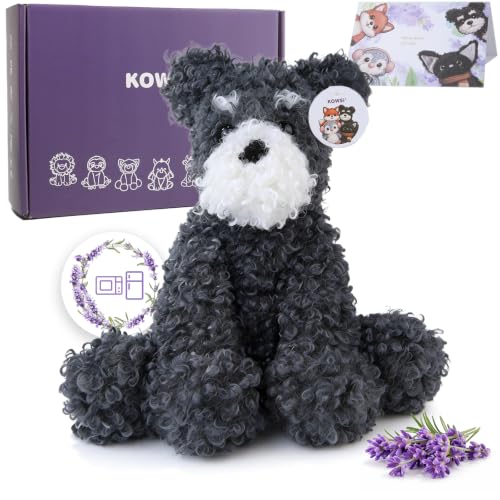 KOWSI® Microwavable Heating Pad Schnauzer Dog Plush - Weighted Stuffed Animal Toy Tourmaline Beads & Lavender - 1.1 lb for Long Lasting Cozy Warmth & Relaxation - Includes Gift Box & Greeting Card