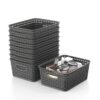 Krihan 9-Pack Plastic Woven Storage Baskets Set -Grey Organizer Bins for Shelves, Kitchen Pantry, Bathroom, Office | 10.1"L x 7.55"W x 4.1"H | Multi-Purpose Shelf Basket Organizers