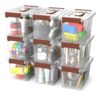 Krihan 9-Pack Stackable Plastic Storage Bins with Lids, 4 Qt- BPA-Free, Clear Organizing Solution, Latches, Durable Nestable Containers, Secure Pull Handle.