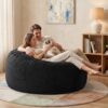 KROFEM Dual Flannel Bean Bag w/Side Pocket, Foam Sofa for Couple Pet Bedroom Dorm (Black, 5FT)