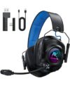 Krysenix Wireless Gaming Headset with Noise Canceling Microphone for PC, PS5, PS4, Switch, Mac, 2.4 GHz Wireless & Bluetooth 5.4 Gaming Headphones, Cool RGB Lighting, 50Hr Battery, 50mm Drivers(Blue)