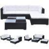 KUREOVDG Modular 5 Piece Rattan Patio Corner Sofa Set with Cushions, Black PE Rattan Outdoor Seating Group with 2 Corner Sofas, 1 Center Sofa, 1 Ottoman, Tea Table