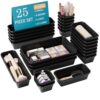 Kutesna 25 PCS Black Drawer Organizer Set, 4 Size Interlocking Plastic Storage Bins for Office Supplies, Jewelry Makeup Vanity, Bathroom Kitchen, Home Organization Closet, Gadgets Small Items