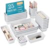 Kutesna 25 PCS White Drawer Organizer Set, 4 Size Interlocking Plastic Storage Bins for Office Supplies, Jewelry Makeup Vanity, Bathroom Kitchen, Home Organization Closet, Gadgets Small Items