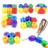 KUTOI Toddler Toys - Big Lacing Beads Set for Fine Motor Skills & Hand-Eye Coordination - 36 Beads & 6 Strings - Color Sorting & Counting Educational Learning Toy Montessori Toys