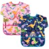 KUUQA 2Pcs Dinosaur Waterproof Children Art Smock, Dark Blue+Pink