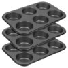 kuyeyzu Jumbo Muffin Pan 3 Pack, Large Muffin Pan Nonstick 6 Cup, Carbon Steel Cupcake Pans for Baking, 3.3" Deep Cavity Muffins Tin, Black