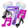 Kwuz Kpop Balloons Music Balloons 7th Birthday Party Decorations for Girls - 40Inch Number 7 Balloon Purple Pink Black Iridescent K-Pop Karaoke Party Decorations Decor Supplies Favors