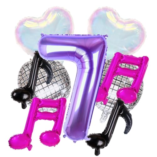 Kwuz Kpop Balloons Music Balloons 7th Birthday Party Decorations for Girls - 40Inch Number 7 Balloon Purple Pink Black Iridescent K-Pop Karaoke Party Decorations Decor Supplies Favors
