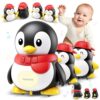KWYZ 3-Piece Penguin Musical Talking Toys, Magnetic Mama & Baby Toys 6-12 Months, Tummy Time Toys with Light Up, Walking Toys Newborn Infant Toddler Toys for 6 Month Old & 1 Year Old Boy Girl Gifts
